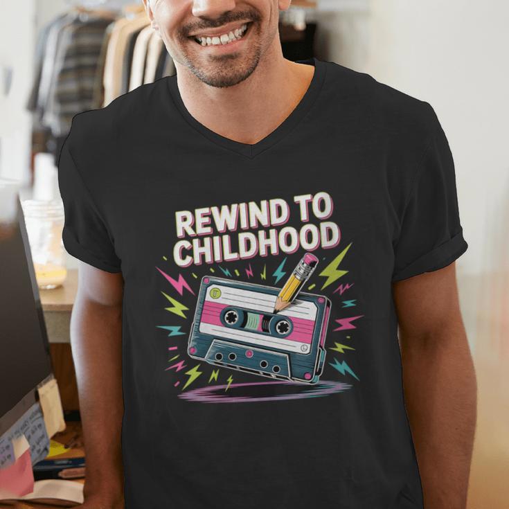 Elder Millennials Embracing 90s Rewind Nostalgia Vibes Men's V-Neck T-Shirt Elder Millennials Embracing 90s Rewind Nostalgia Vibes Men's V-Neck T-Shirt