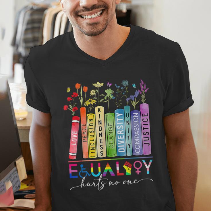 Equality Hurts No One Floral Books LGBTQ Gay Les Pride Month Men's V-Neck T-Shirt