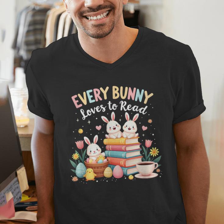 Every Bunny Loves To Read Book Lover Easter Day Apparel Men's V-Neck T-Shirt
