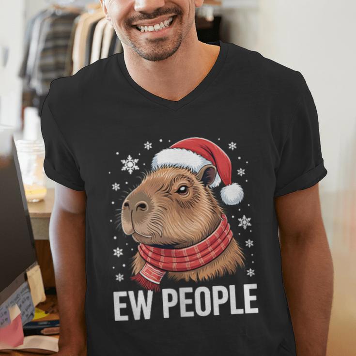 Ew People Capybara Christmas Introvert Holiday Humor Men's V-Neck T-Shirt Ew People Capybara Christmas Introvert Holiday Humor Men's V-Neck T-Shirt