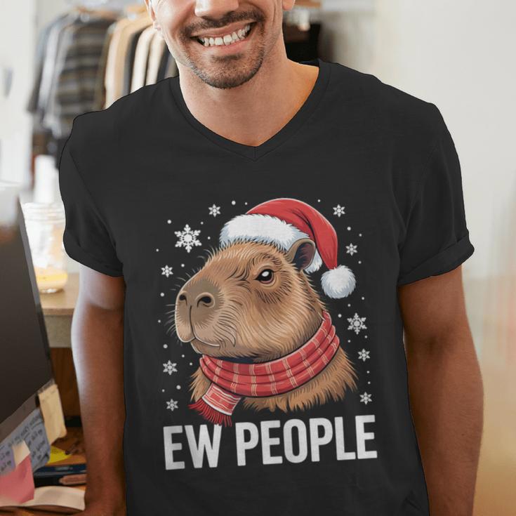 Ew People Capybara Christmas Introvert Holiday Humor Men's V-Neck T-Shirt