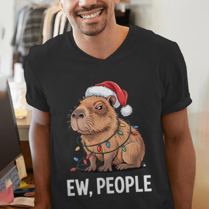 Ew People Capybara Christmas Lights Introvert Humor Men's V-Neck T-Shirt