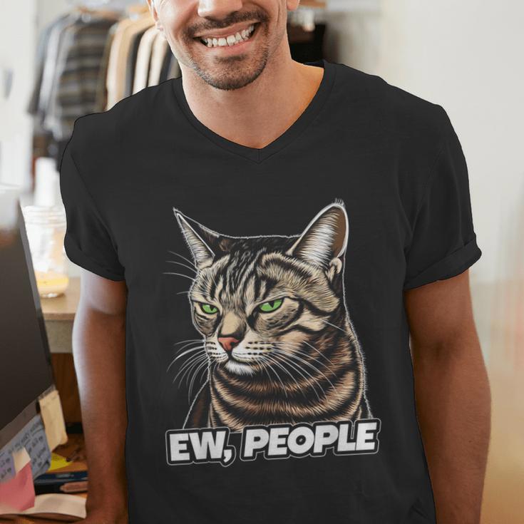 Ew People Cat Tabby Cat Antisocial Grumpy Introvert Men's V-Neck T-Shirt
