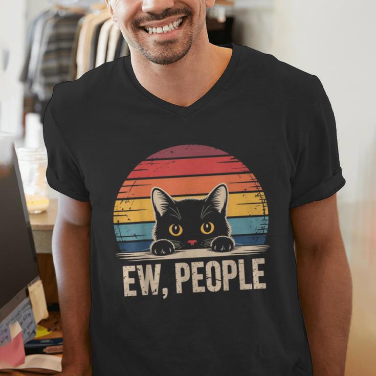 Ew People Retro Vintage Anti Social Cat Introvert Men's V-Neck T-Shirt Ew People Retro Vintage Anti Social Cat Introvert Men's V-Neck T-Shirt