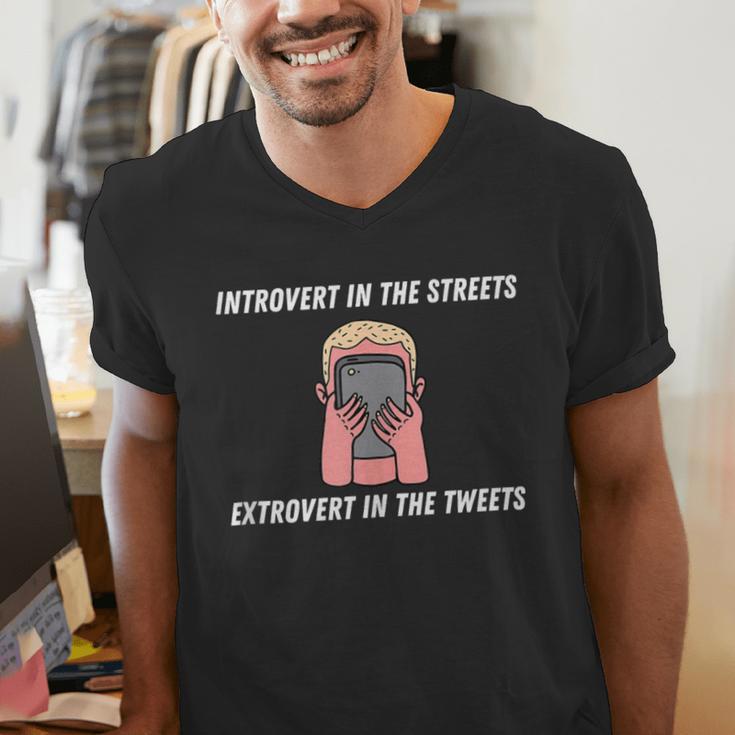 Extroverted Introvert In The Streets Extrovert In The Tweets Men's V-Neck T-Shirt Extroverted Introvert In The Streets Extrovert In The Tweets Men's V-Neck T-Shirt