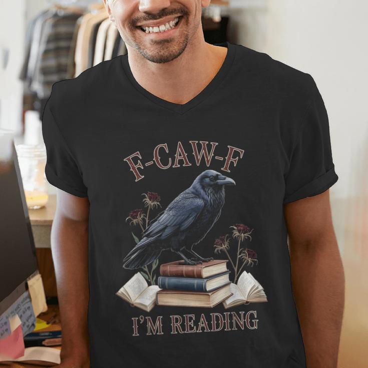 F-CAW-F Crow Book Lover Reader Gothic Humor Men's V-Neck T-Shirt