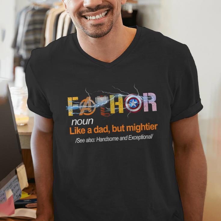 Fa-Thor Like Dad Just Way Mightier Hero Fathers Day Men's V-Neck T-Shirt