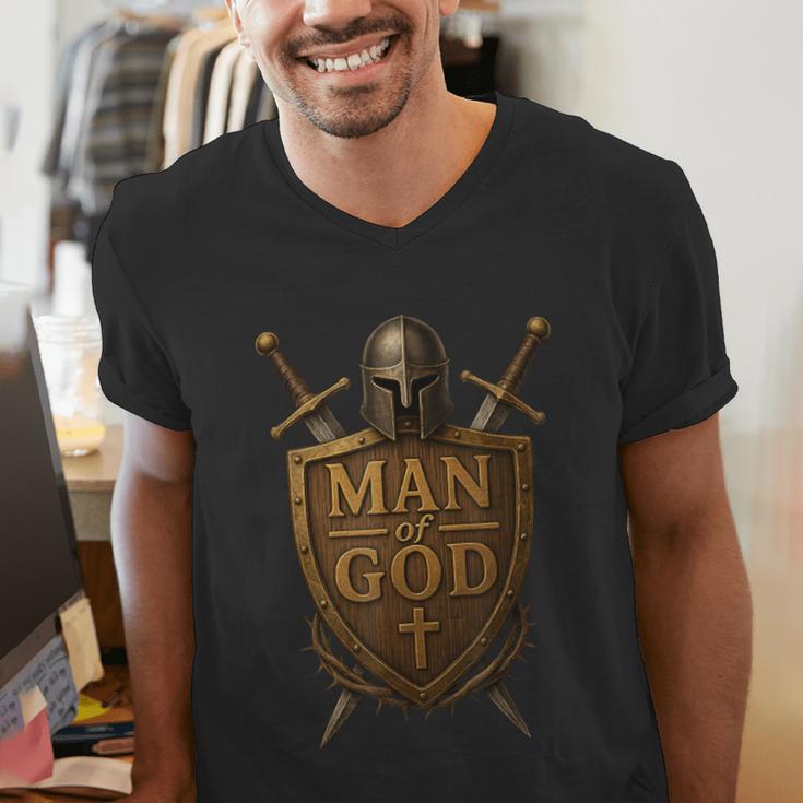 Faithful Warrior Man Of God Christian Men Knight Armor Dad Men's V-Neck T-Shirt