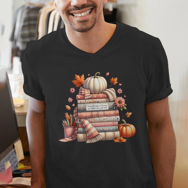 Fall Colors s I Love Fall s Books & Pumpkins Men's V-Neck T-Shirt