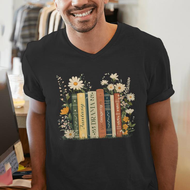 Fantasy Drama Tragedy Book Floral Subtle Men's V-Neck T-Shirt