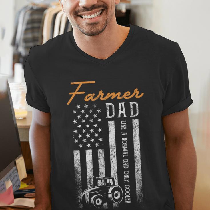 Farmer Dad Like A Normal Dad Only Cooler USA Flag Farming Men's V-Neck T-Shirt