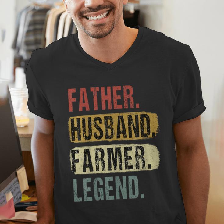 Father Husband Farmer Legend Vintage Dad Father's Day Men's V-Neck T-Shirt