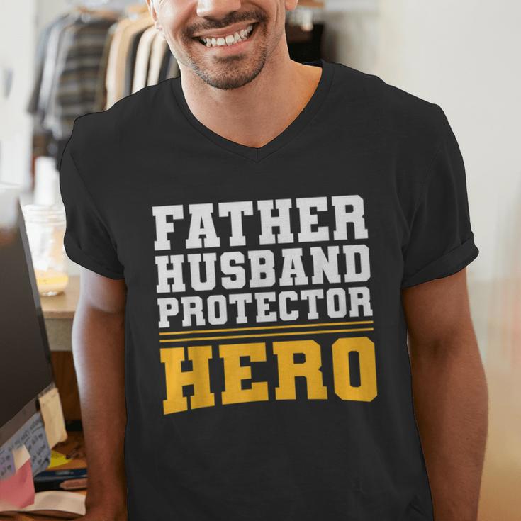 FATHER HUSBAND PROTECTOR HERO Dad Daddy Fathers Day Men's V-Neck T-Shirt FATHER HUSBAND PROTECTOR HERO Dad Daddy Fathers Day Men's V-Neck T-Shirt
