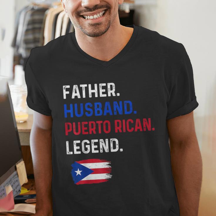 Father Husband Puerto Rican Legend Proud Dad Rico Flag Men's V-Neck T-Shirt