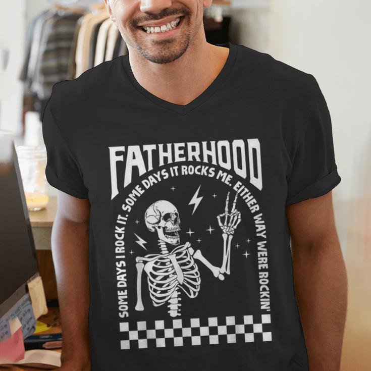 Fatherhood Dad Tour Some Days I Rock It Happy Father's Day Men's V-Neck T-Shirt Fatherhood Dad Tour Some Days I Rock It Happy Father's Day Men's V-Neck T-Shirt