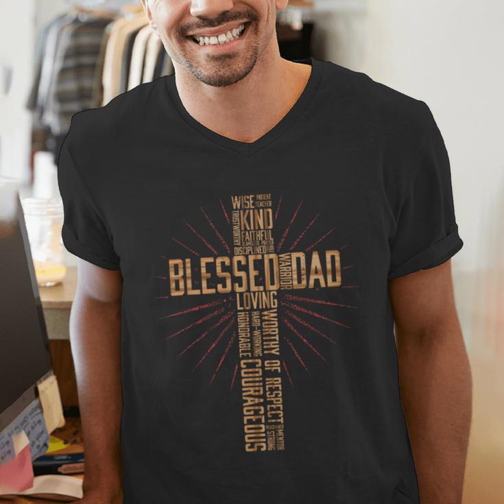 Father's Day Dad Husband Blessed Dad Christian Men's V-Neck T-Shirt Father's Day Dad Husband Blessed Dad Christian Men's V-Neck T-Shirt