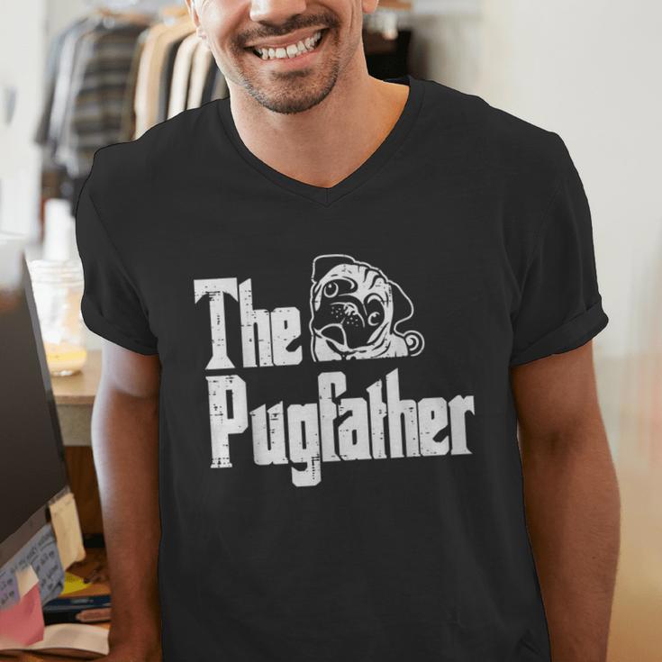 Fathers Day The Pug Father Pug Daddy Papa Fur Dad Dog Owner Men's V-Neck T-Shirt