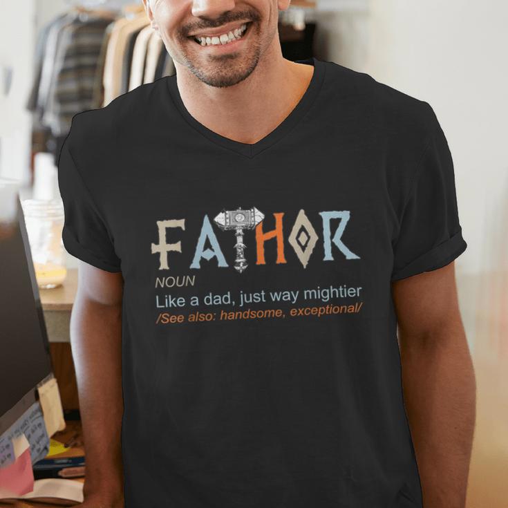 Fathor Like a Dad Just Way Mightier Father's Day Viking Men's V-Neck T-Shirt
