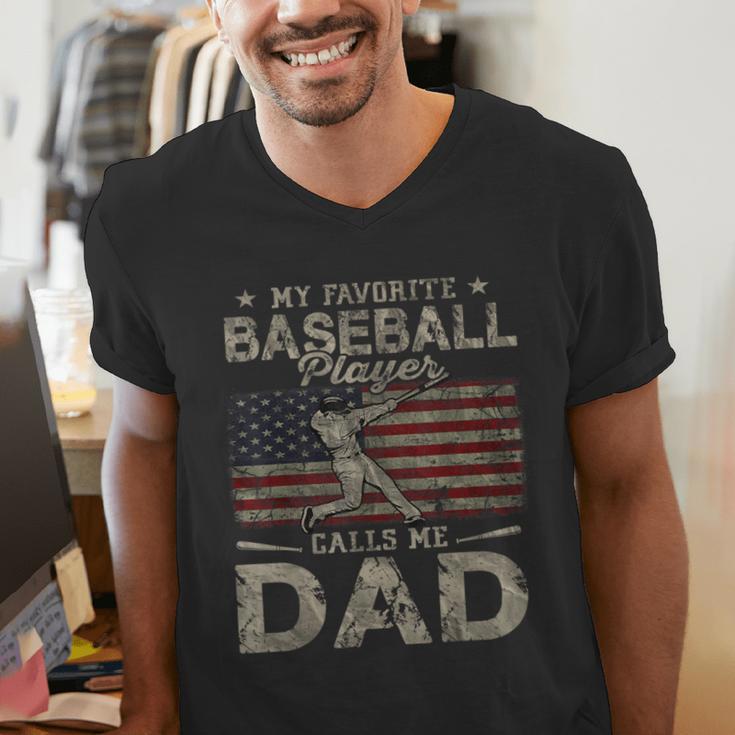 My Favorite Baseball Player Calls Me Dad Father's Day Men's V-Neck T-Shirt