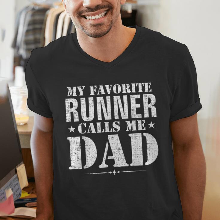 My Favorite Runner Calls Me Dad Father's Day Men's V-Neck T-Shirt