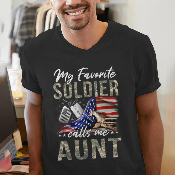 My Favorite Soldier Calls Me Aunt US Army Graduation Aunt Men's V-Neck T-Shirt