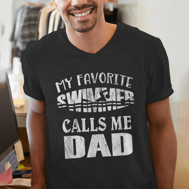 My Favorite Swimmer Calls Me Dad Vintage Swim Pool Men's V-Neck T-Shirt
