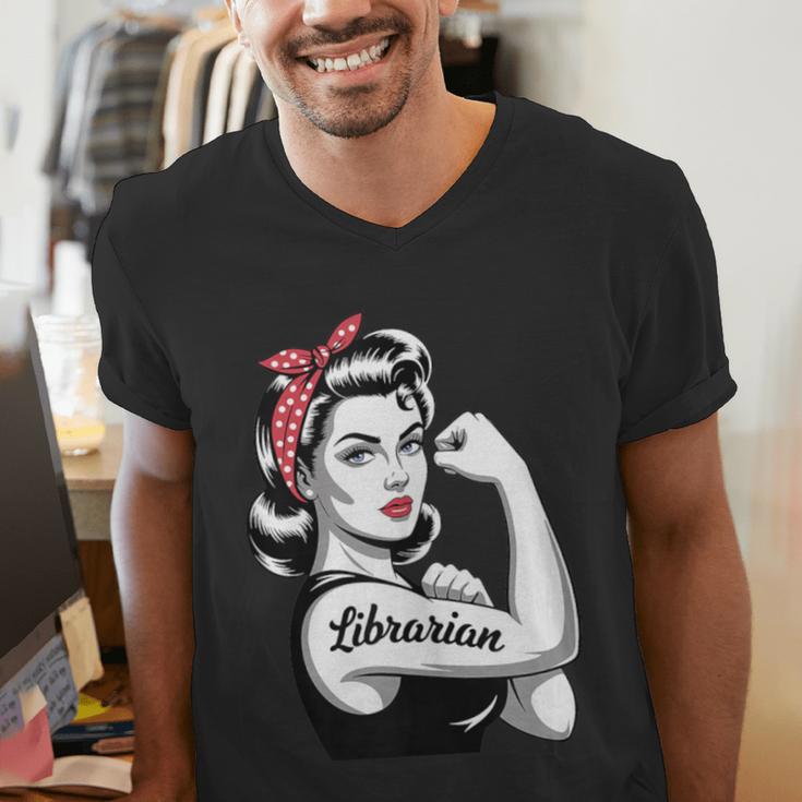 Female Librarian Rosie Riveter Book Guardian Woman Men's V-Neck T-Shirt