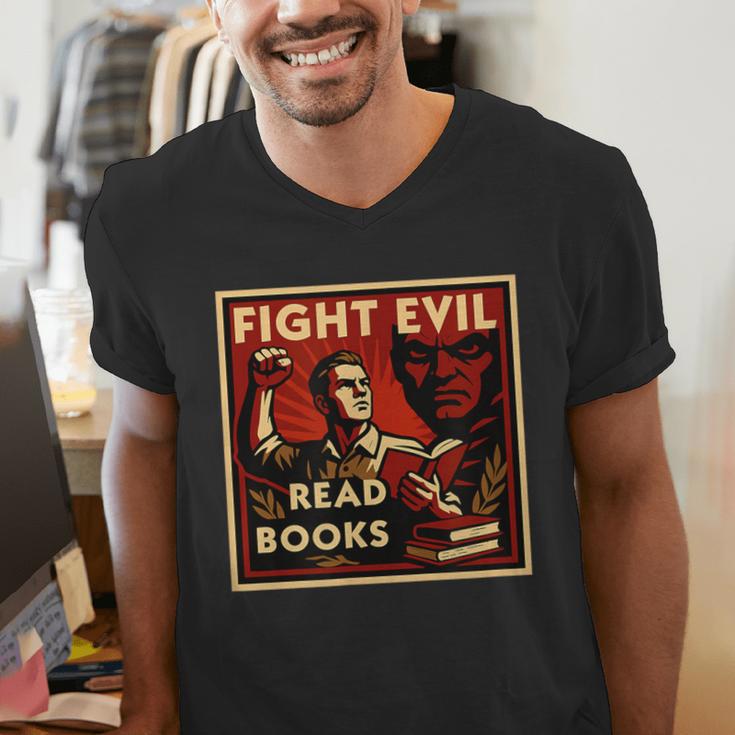 Fight Evil Read Books Propaganda Poster Men's V-Neck T-Shirt