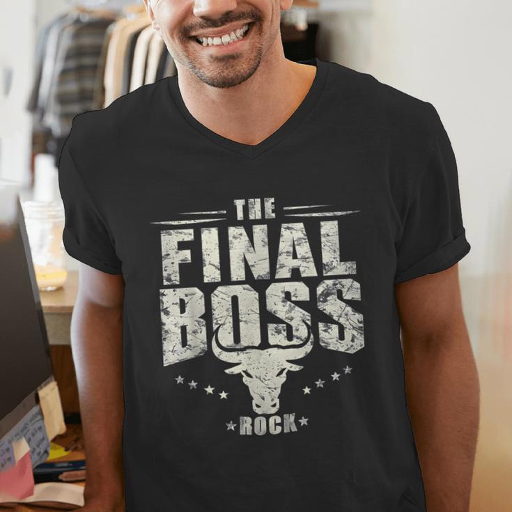 The Final Boss Vintage Rock Bull Fun Tee For Strong Dads Men's V-Neck T-Shirt The Final Boss Vintage Rock Bull Fun Tee For Strong Dads Men's V-Neck T-Shirt