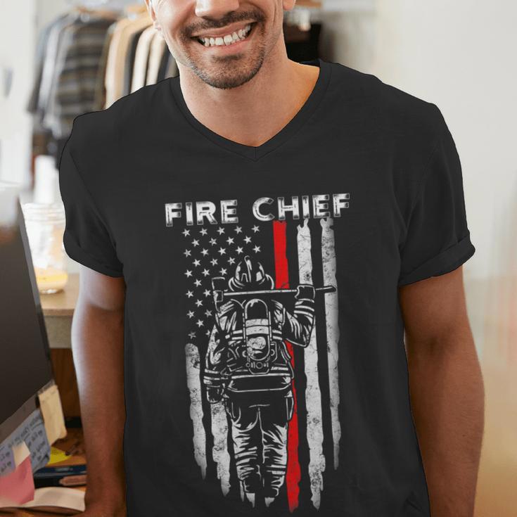 Fire Chief American Flag Gifts For Fire Chief Dad Grandpa Men's V-Neck T-Shirt