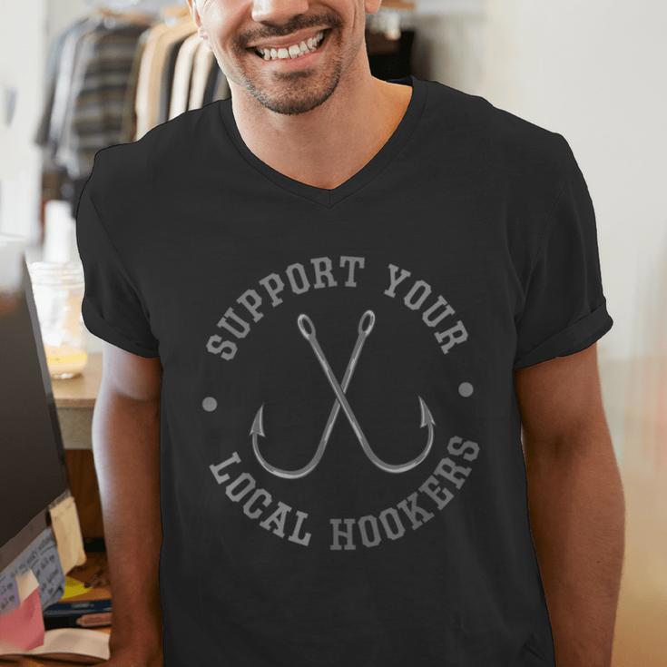Fishing Fisherman Dad Support Your Local Hookers Small Men's V-Neck T-Shirt