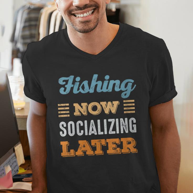 Fishing Now Minimal Socializing Introvert Vintage Men's V-Neck T-Shirt