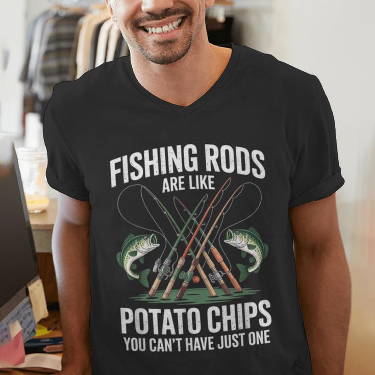 Fishing Rods Are Like Potato Chips Dad Fisherman Men's V-Neck T-Shirt