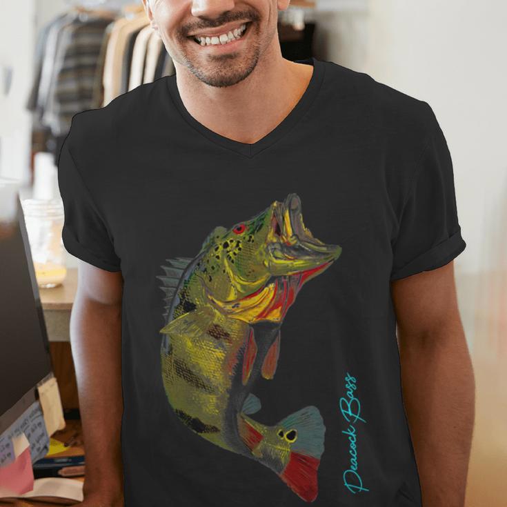 Fishing Shirts PEACOCK BASS Fishing Art Shirt For Dad Men's V-Neck T-Shirt