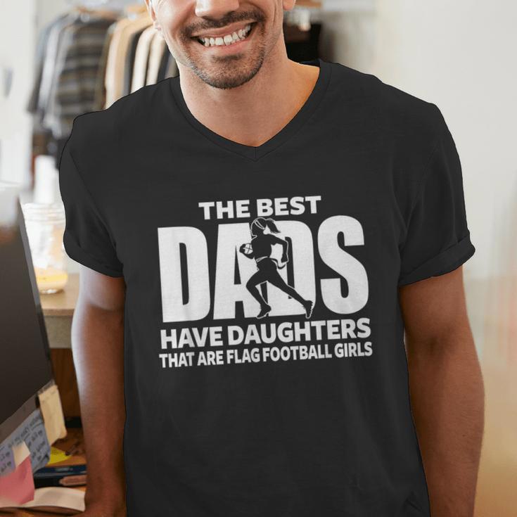 Flag Football Girl Dad Proud Father Of Girl Playing Sports Men's V-Neck T-Shirt
