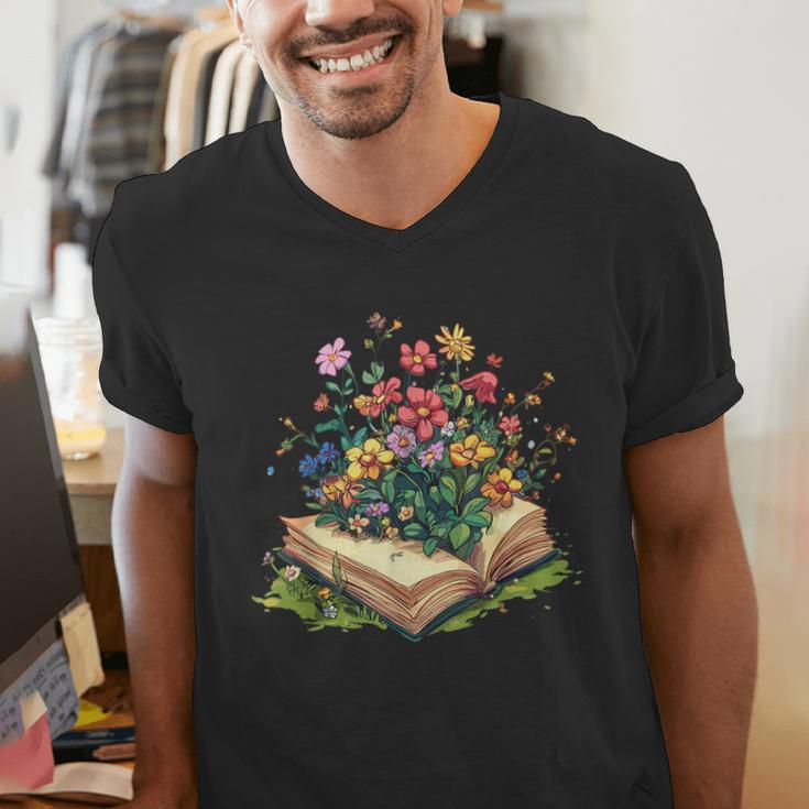 Floral Book Bloom Wildflowers Literature Nature Fantasy Men's V-Neck T-Shirt