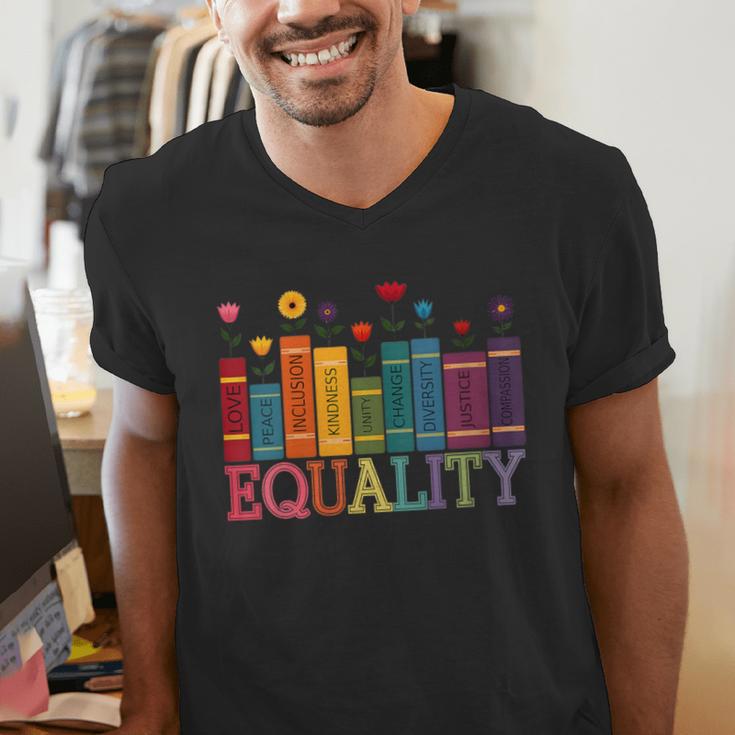 Floral Flower Book Equality Human Rights Women's Rights Men's V-Neck T-Shirt