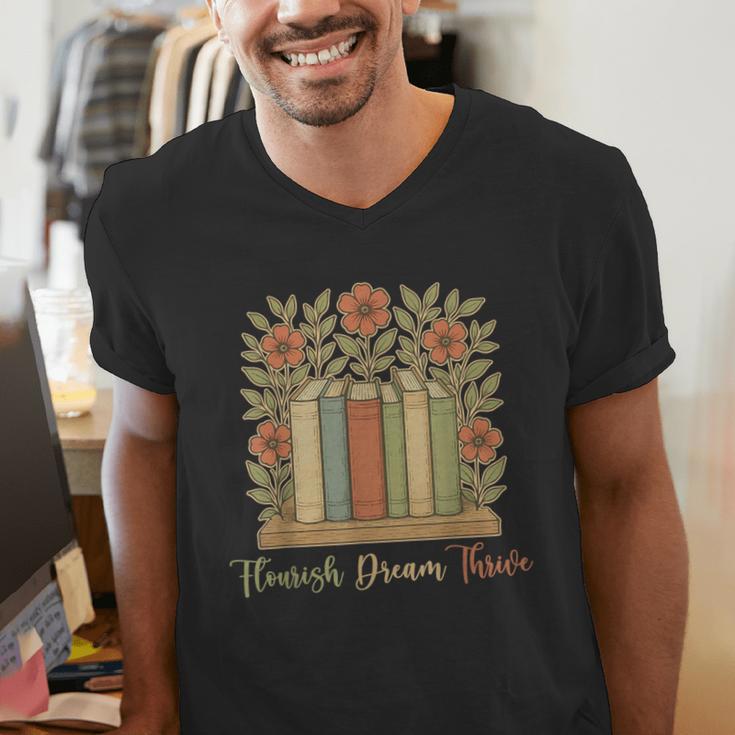 Flourish Dream Thrive Resist 84 67 Book Reading Nature Lover Men's V-Neck T-Shirt