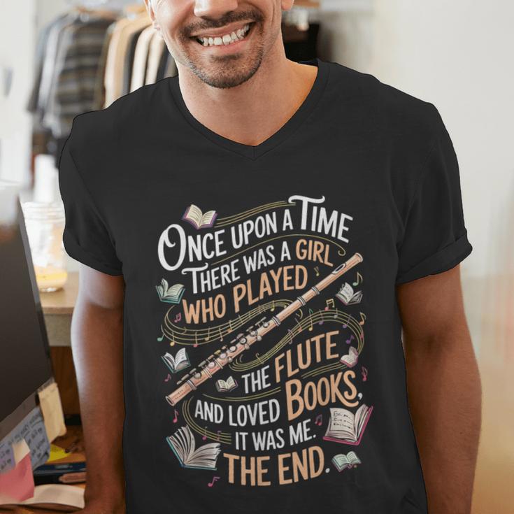 Flute And Books Marching Band Musician Flutist Flute Player Men's V-Neck T-Shirt