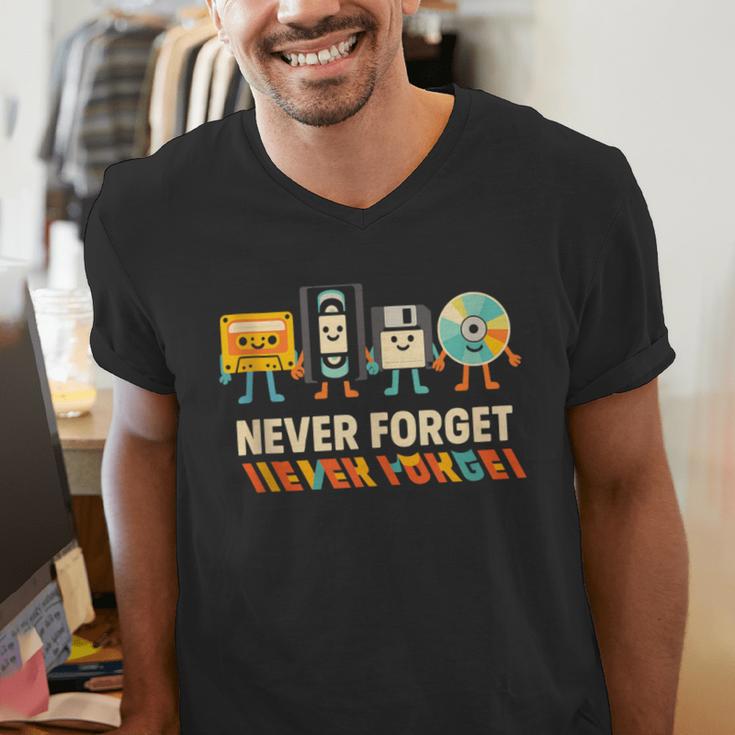 Never Forget Retro Cassette VHS Floppy CD Nostalgia Humor Men's V-Neck T-Shirt Never Forget Retro Cassette VHS Floppy CD Nostalgia Humor Men's V-Neck T-Shirt