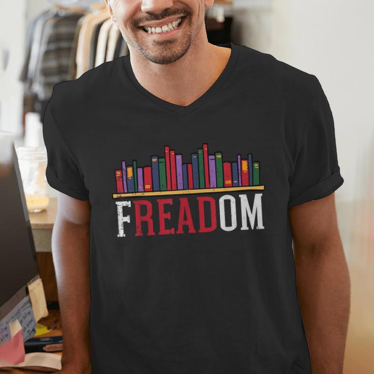 Freadom Shelf Read Reading Book Librarian Men Women Kids Men's V-Neck T-Shirt