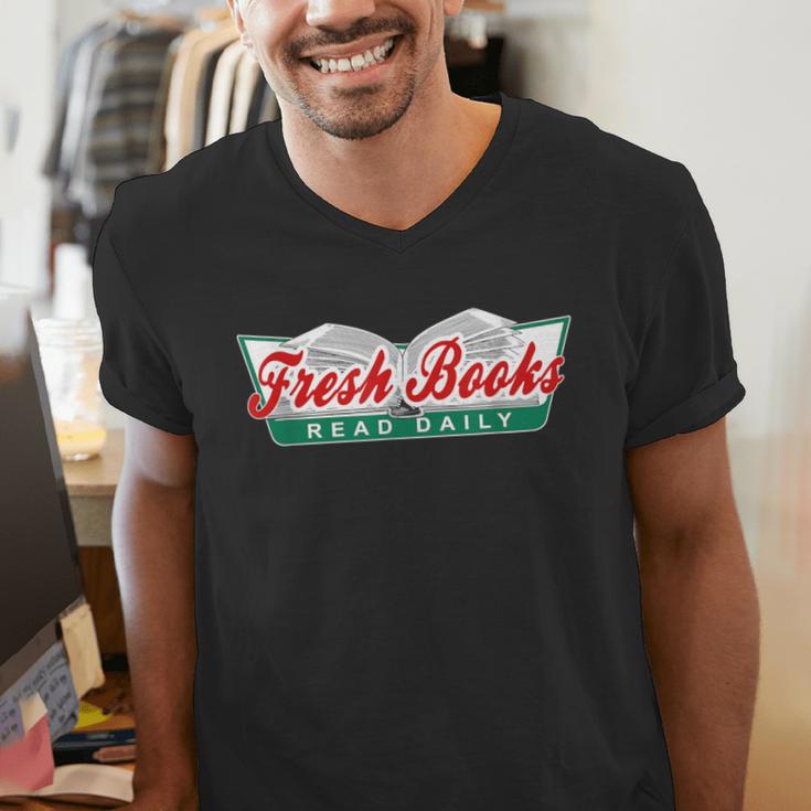 Fresh Books Read Daily Saying Reading And Book Men's V-Neck T-Shirt