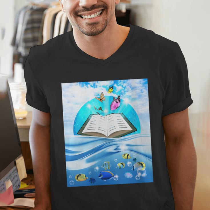 Frutiger Aero Aesthetic Tech Book Butterfly Men's V-Neck T-Shirt