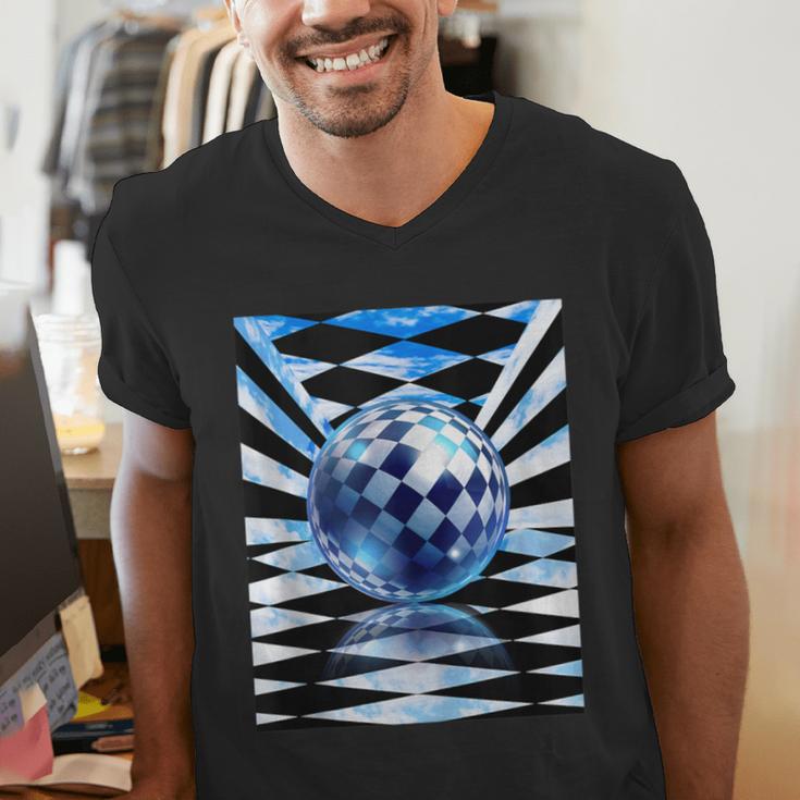 Frutiger Aero Aesthetic Tech Checkered Room Orb Sky Men's V-Neck T-Shirt Frutiger Aero Aesthetic Tech Checkered Room Orb Sky Men's V-Neck T-Shirt