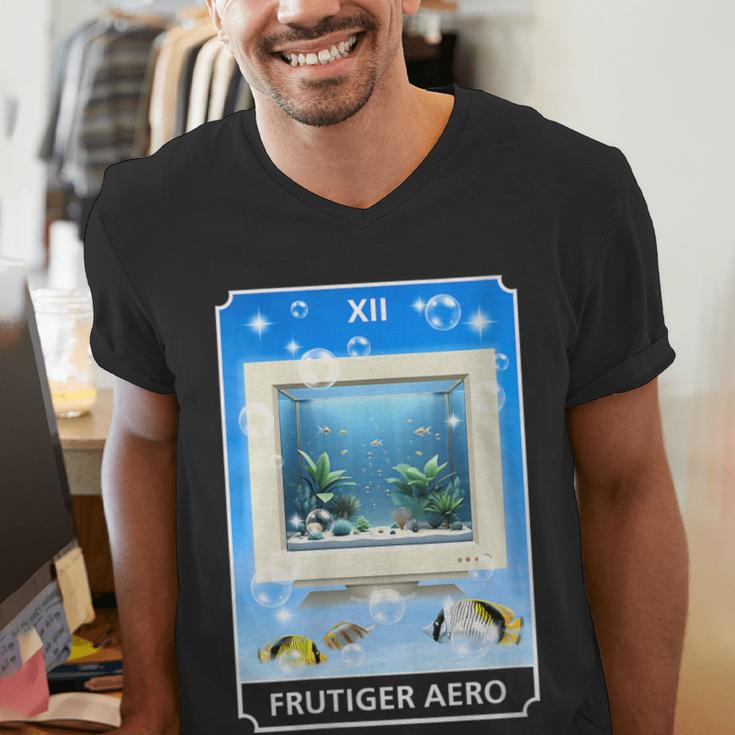 Frutiger Aero Aesthetic Tech Computer Aquarium Tarot Card Men's V-Neck T-Shirt