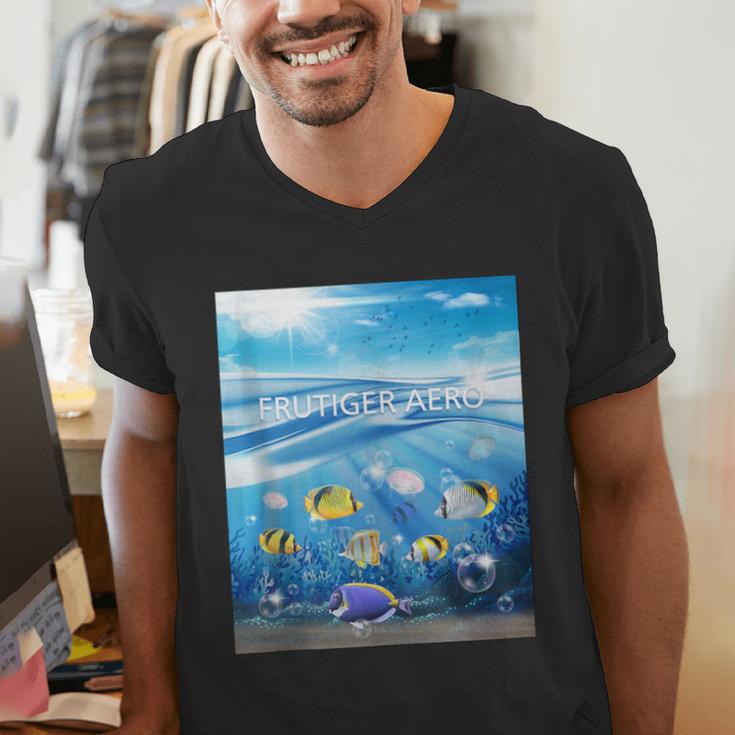 Frutiger Aero Aesthetic Tech Ocean Underwater Fishes Men's V-Neck T-Shirt