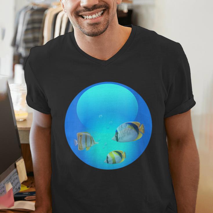 Frutiger Aero Aesthetic Tech Orb Fishes Men's V-Neck T-Shirt