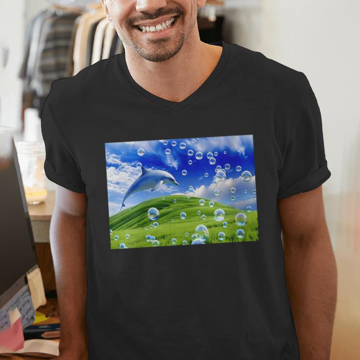Frutiger Aero Dolphin Meadow Aesthetic Y2k 2000s Ironic Men's V-Neck T-Shirt Frutiger Aero Dolphin Meadow Aesthetic Y2k 2000s Ironic Men's V-Neck T-Shirt