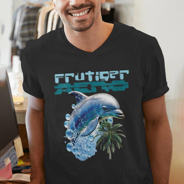 Frutiger Aero Splashy Dolphin Y2k Aesthetic Graphic Men's V-Neck T-Shirt Frutiger Aero Splashy Dolphin Y2k Aesthetic Graphic Men's V-Neck T-Shirt
