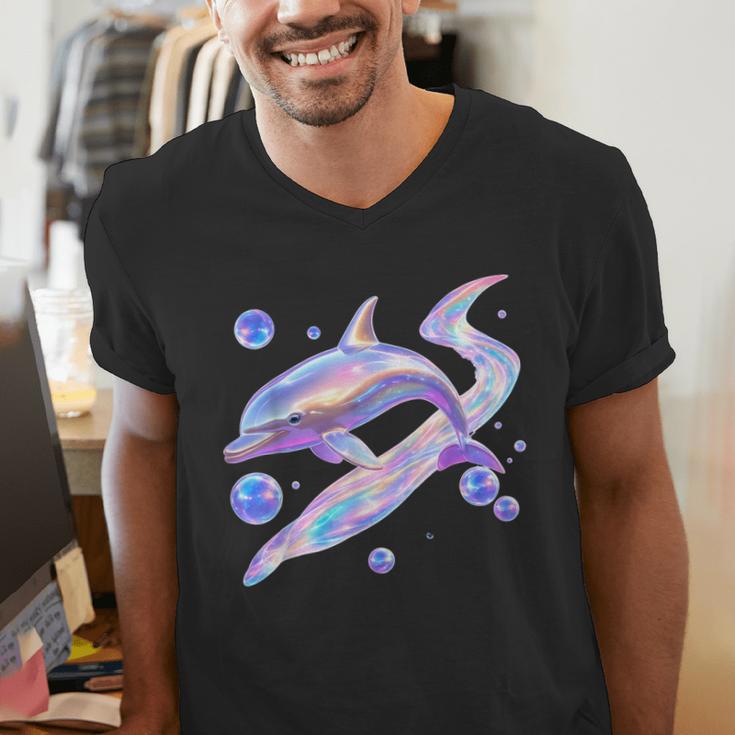 Frutiger Aero Y2K Chrome Dolphin Men's V-Neck T-Shirt